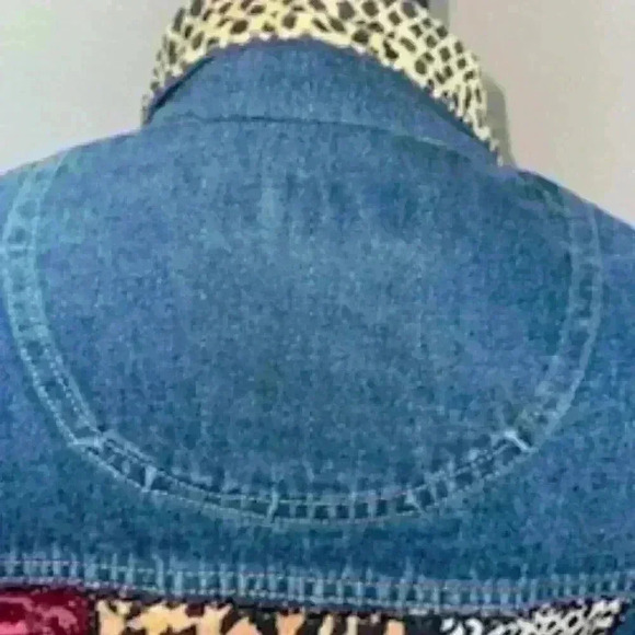 Shaver Lake Denim Jacket Leopard Cheetah Velvet Boho Patchwork - Picture 7 of 8